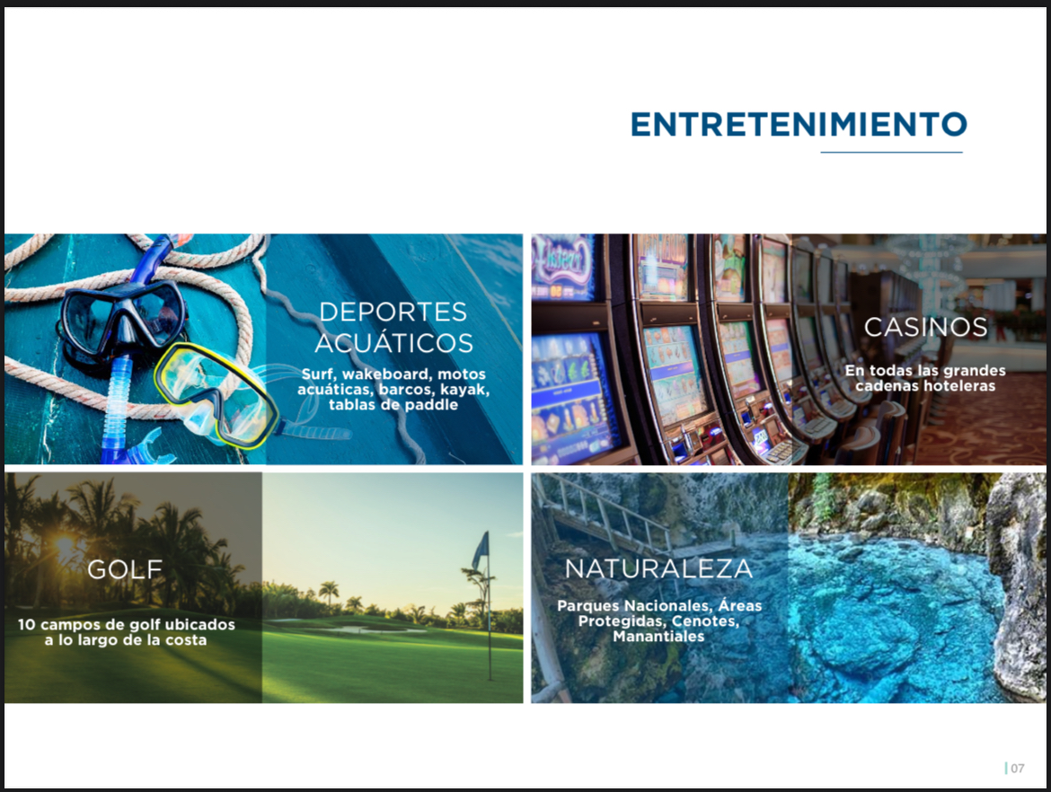 Entretenimiento, golf, naturaleza y deportes acuáticos